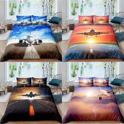3D Bed Linen Airplane Digital Print Queen Size Bedding For Boys Adult Aircraft Duvet Cover Set Home Textile with 1/2 pillowcase