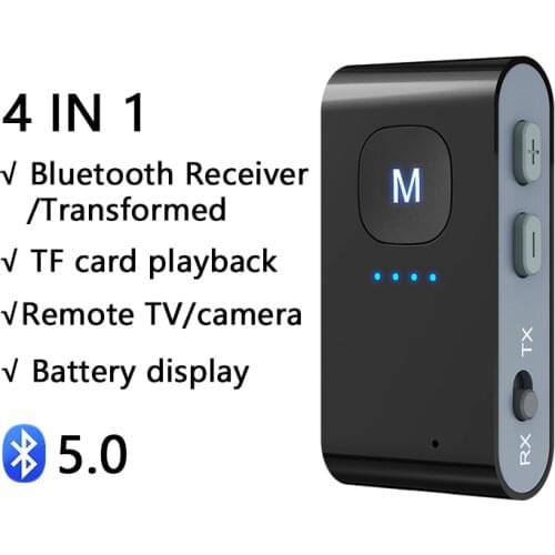 4in1 Bluetooth5.0 Transmitter Receiver Wireless Adapter Power Display Support TF Memory Card Dongle for TV PC Stereo Car Audio