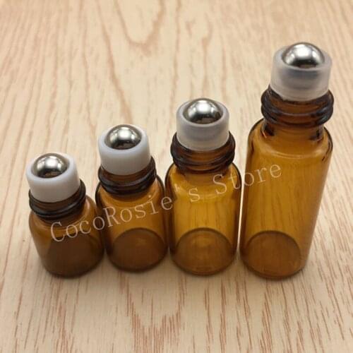50pcs/lot 1ml,2ml 3ml 3ml empty roll on bottle amber essential oil bottle glass vial roller bottle brown glass bottle