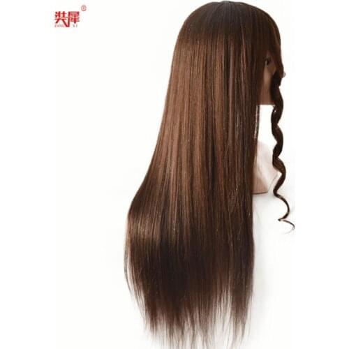 80% Natual real hair training head with shoulder medium brown hair manikin head for hairdressing training tete mannequin