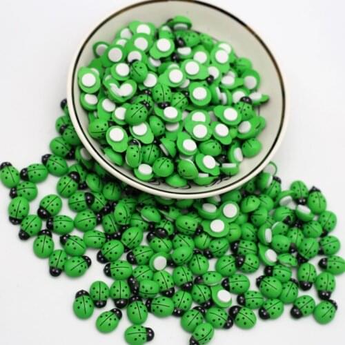 9*12mm Green Wooden Ladybug Self-Adhesive Sticker Handicrafts Refrigerator Wall Window Decor DIY Wedding Party Supplies 100pcs