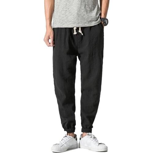 Summer Men Pants Oversize Polyester Solid Color Pockets Solid color Drawstring Loose Mid Rise Pockets Trousers Men casual Pants