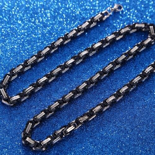 Witaya Black Silver Motorcycle Biker Jewelry Chain Stainless Steel Chunky Necklace Men Trendy Hip Hop Byzantine Chain Necklace