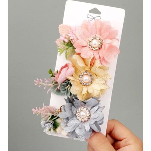 CN 3Pcs/Set Baby Artificial Flower Hairclips Floral Headwear Girl Kids Sweet Hairpins Hairgrips Headwear Hair Accessories