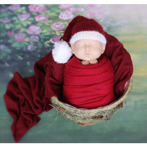 Baby Christmas Bonnet Photo Props Knit Mohair Hat Baby Girl Sleeper Hat Crochet Newborn Photography Hat Infant Cap Bonnet Props