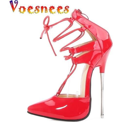 Voesnees Design Women Sandals Sexy Fashion Supply Model Thin Heeled 16cm Pointed Heel Sandals Large Size For Club And Party Shoe