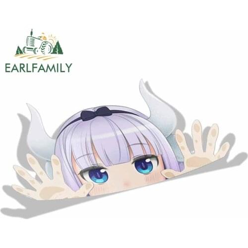 EARLFAMILY 13cm x 7.5cm for Miss Kobayashi 39-s Dragon Maid Kanna Kamui Peek Anime Big Head Vinyl Car Sticker JDM Window Decal
