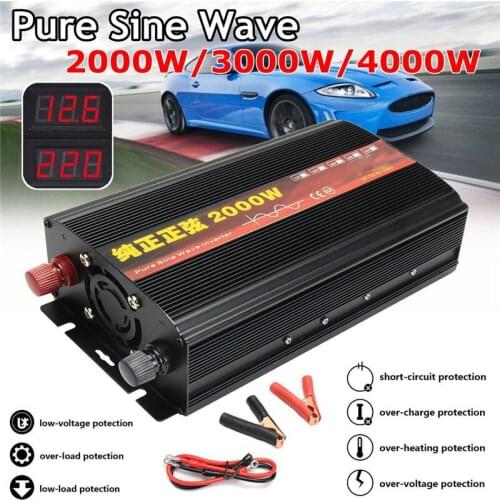 Inverter 12V/24V 220V 2000/3000/4000W Voltage transformer Pure Sine Wave Power Inverter DC12V to AC 220V Converter+2 LED Display