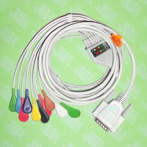 Use for 15 pin Nihon Kohden,Fukuda Cardisuny EKG Machine the ECG One-piece 10 leads cable and Snap leadwires,IEC or AHA