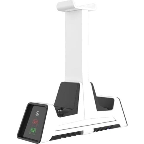 JYS Charging Dock for PS5 Controller Clear LED Indicator Base for Gamepad Charger Station with Headphone Stand Holder