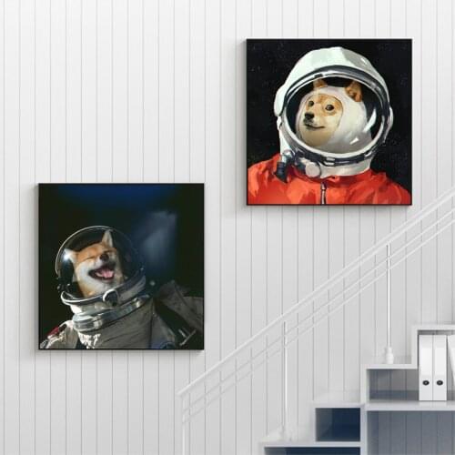 Cosmonauts Dog Canvas Painting Wall Art Pictures For Living Room Modern Home Decor Funny Animal Prints Wall Painting NO FRAME