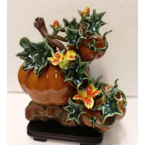 TREASURE PUMPKIN GOLD HOUSEFUL FRUIT DECORATIONS SHIWAN CERAMIC DOLL CHINESE STYLE LIVING ROOM SCULPTURE STATUE CARVING HOME