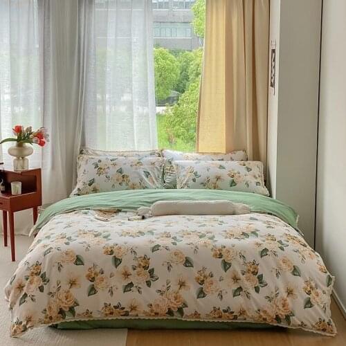 100%cotton Farmhouse Country Style bedding set Ultra soft breathable lacedage duvet cover sets 4Pcs flat/fitted sheet pillowcase