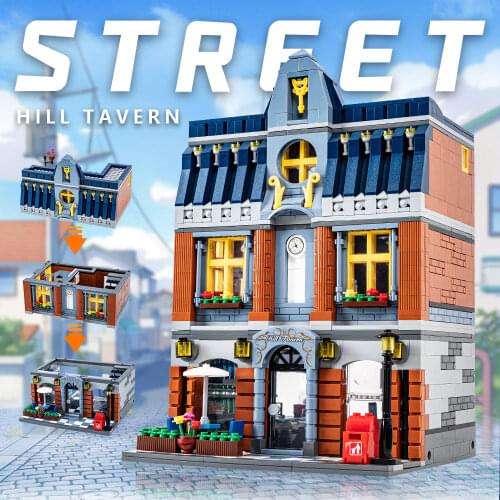 Creator City Hill Tavern Model Street View Building Blocks MOC Architecture Summer Coffee Shop Bricks Toys Gifts For Children