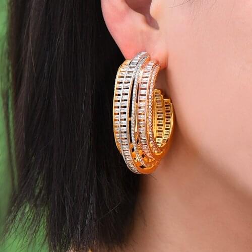 LARRAURI Luxury Braid Geometry Cubic Zircon Super Party Big Hoop Earrings For Women Wedding Fashion Jewelry Trendy Hoop Earring