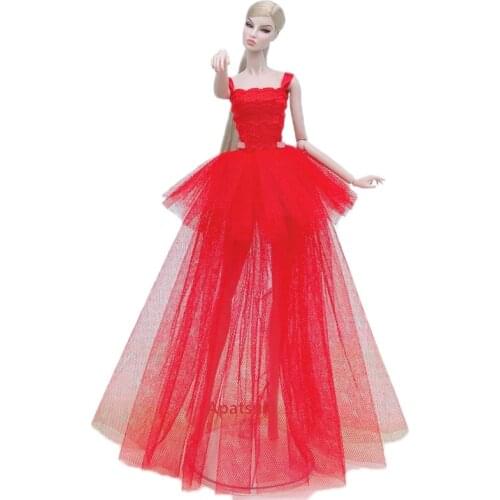 1/6 Red Multi-layer Wedding Dresses For Barbie Clothes Fashion Doll Outfits Dress 1:6 BJD Dolls Accessories Kids Toys