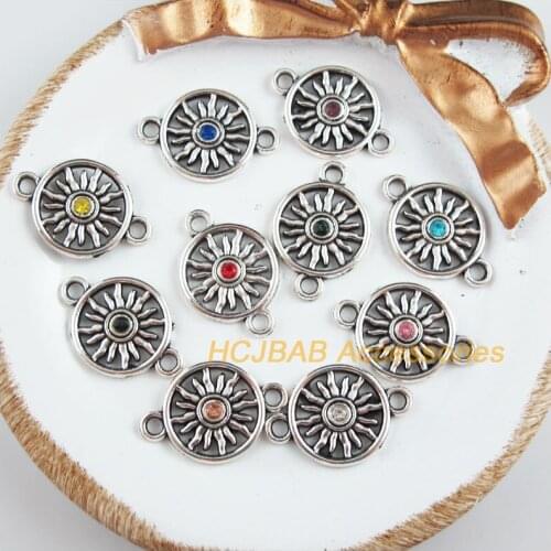 Fashion 10Pcs New Flower Charms Tibetan Silver Tone Retro Mixed Crystal Connectors 16x23mm