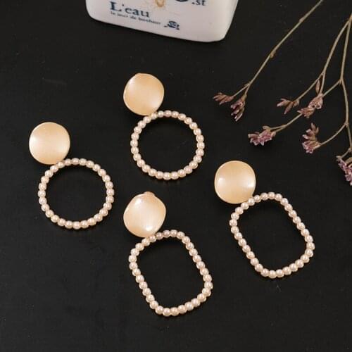 Joker fashion metal texture pearl earrings sell like hot cakes popular contracted geometry stud earrings jewelry accessories