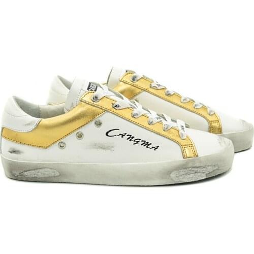 CANGMA Luxury Brand Original Retro Men Designer Sneakers Casual Gold White Shoes Genuine Leather Bass Shoes Male