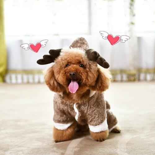 Soft Fleece Pet Puppy Dog Clothes Christmas Reindeer Costume Lovly Dogs Cats Clothes Hoodie Apparel Puppy Teddy Cosplay Clothing