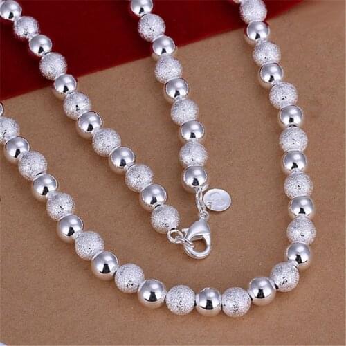 N086 Popular Beautiful fashion Elegant silver color charm Chain 8mm bead Necklace jewelry for women lady wedding noble