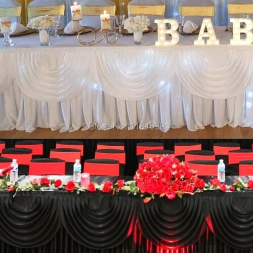 Table skirt with valance colorful table skirting with swag ice silk pleats table skirt for wedding event party decoration