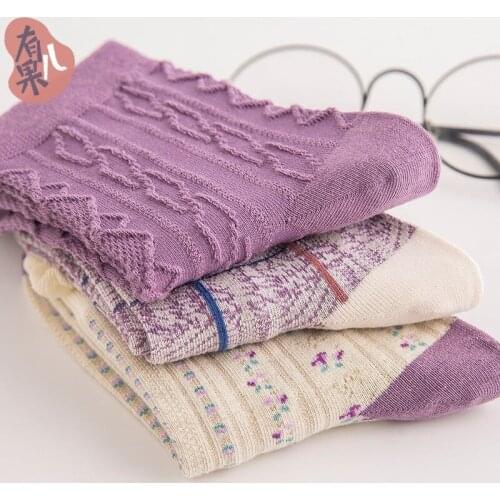New 2021 Women Summer Spring Purple Set Thin Mesh Curl Lace Plaid Floral Female Socks Sweet Girl Twist Knitting Flower Socks