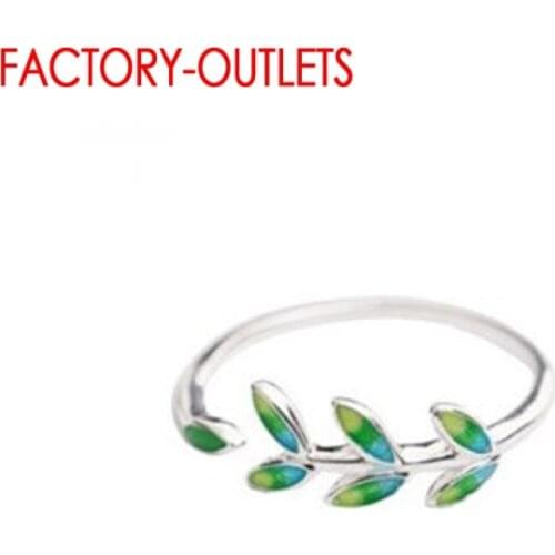 Genuine 925 Trendy Sterling Silver Ring Round Simple Style Green Tree Leave Shape Jewelry Women Rings For Party Anniversary
