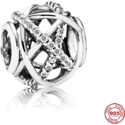 New Original Silver Color White Pave Bead Fit European Pandora Charms Bracelet Bangles Diy Jewelry P182-Y