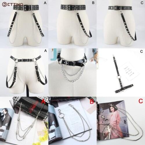 1pcs Black Women Adjustable Chain Belt Punk Hip-hop Belt With Chain Gothic Leather Waist Belt For Women Female Punk Belt