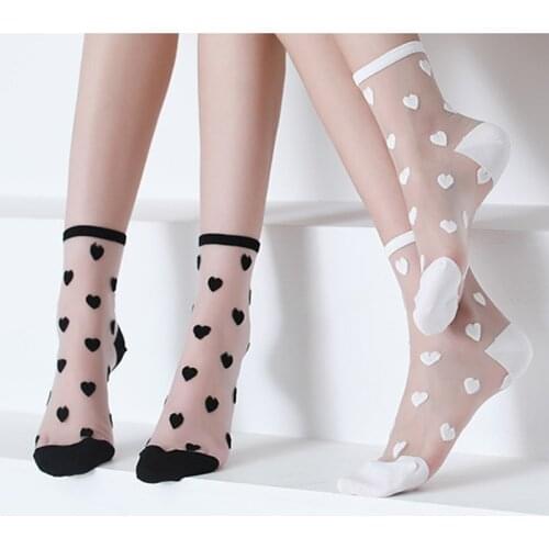 Sexy Mesh Fishnet Transparent Womens Socks Summer Ultra-thin Breathable Short Socks Fashion Vintage Flower Print Crew Socks