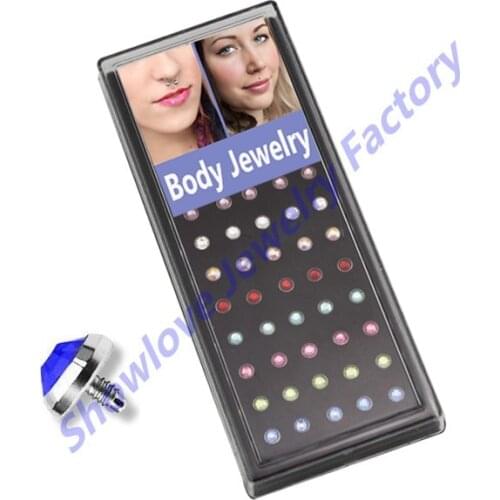 Showlove 40pc/set, 14g CZ Stone Micro Dermal Anchor Top 3mm&4mm&5mm&6mm Gem Head Piercing Skin Diver Body Jewelry