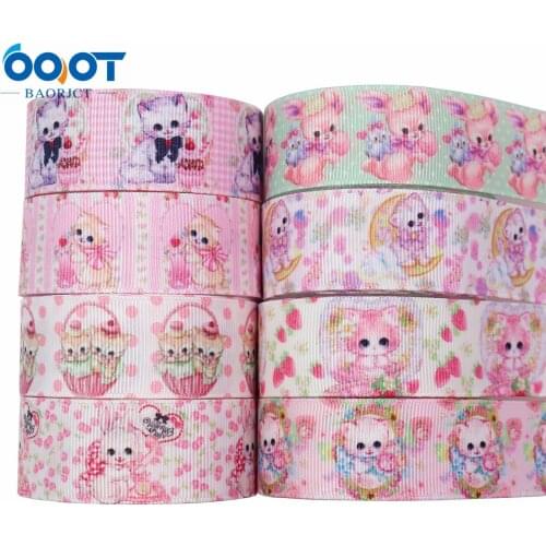Cute Cat Animal Thermal Transfer Printed Grosgrain Ribbons,25mm 10Yards M-21730-1222 Bow Cap DIY Accessories Decorations
