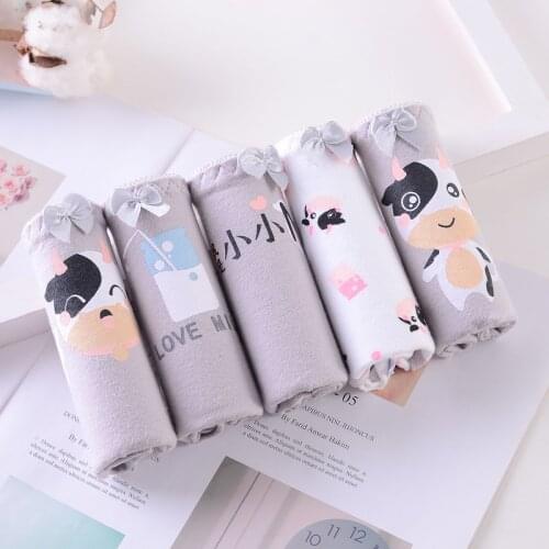 3 Pcs/Packs Grey Cute Cow Womens Underwear Comfortable Cotton Bow Seamless Underpants Panties Lingerie Mid Waist Girls Briefs