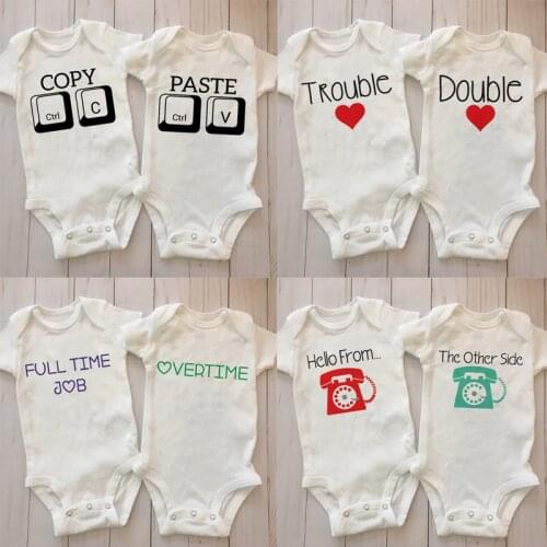 Twin Pregnancy Announcement Jumpsuit Gender Neutral Baby Bodysuit Twin Baby Shower Gift Twins Newborn Twin Gift