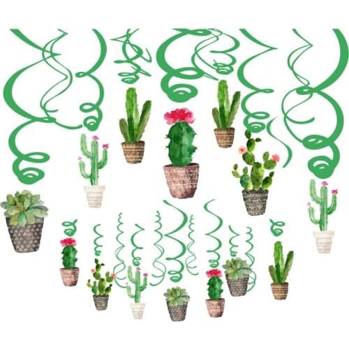 Hot Sale Green PVC Party Decorations Cactus Potted Plant Cards Spiral Hanging Swirls Cinco de Mayo Mexican Party Ornaments 30pcs