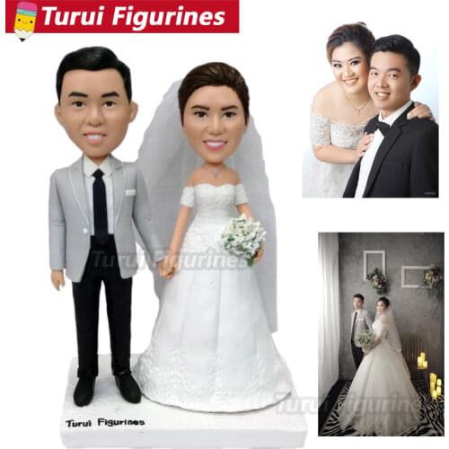 Japanese wedding cake topper customized bobblehead figurines dolls from photo real people face sculpture home decorations