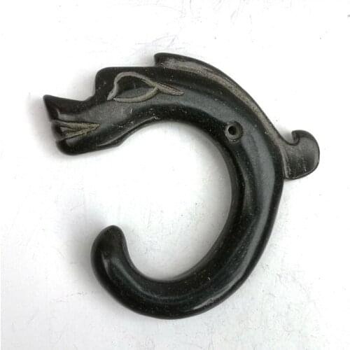 YIZHU CULTUER ART Collection Old Chinese Hongshan Culture Black Magnet Jade Carving Dragon Pendant Decoration