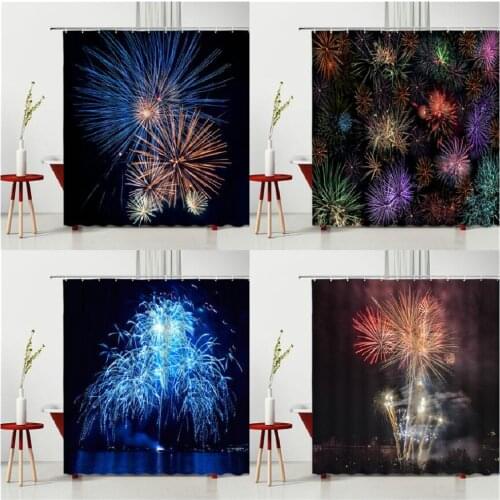 Fireworks Shower Curtain Colorful City Night Festival Bedroom Curtain Products Bathtub Decor Polyester Fabric With Hooks