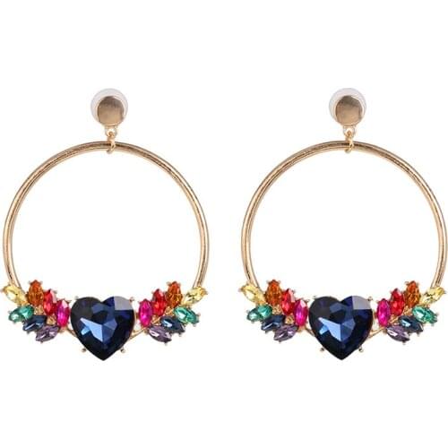 Vintage Love Heart Big Round Crystal Rhinestone Drop Earrings For Women Jewelry Fashion Wedding Accessories