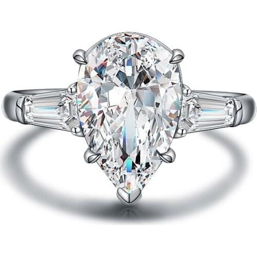 Pirmiana Fashion Jewelry 925 Sterling Silver Rings Pear Shape Simulated White Diamond Womens Ring