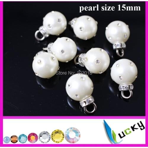 Freeshipping 100 pcs 15mm pearl with crystal beads for jewelry or earrings material for DIY decorations
