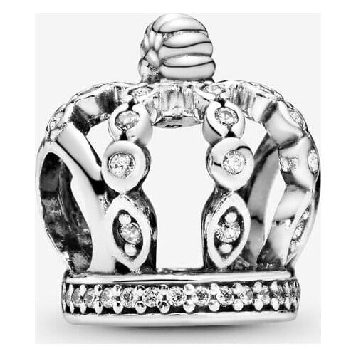 100% 925 Sterling Silver Clear CZ Openwork Crown Beads Charm Fit Original Bracelet for Women DIY Jewelry Gift bijoux