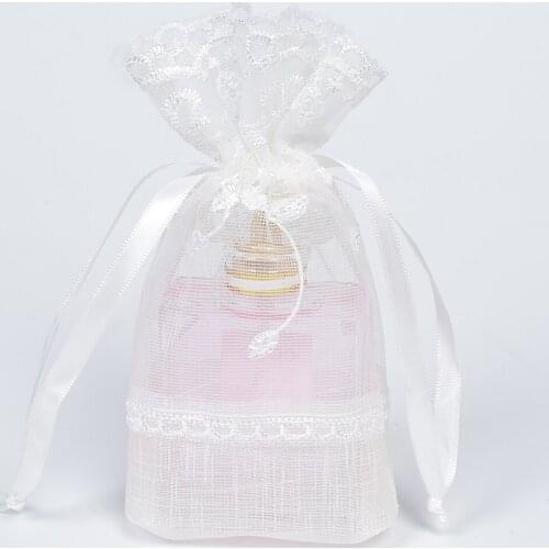 12Pcs Embroidery Organza Gift Packaging Bags 3.9"x5.5" Gift Jewelry Storage Bag Organza Pouches with Lace for Jewelry Packing