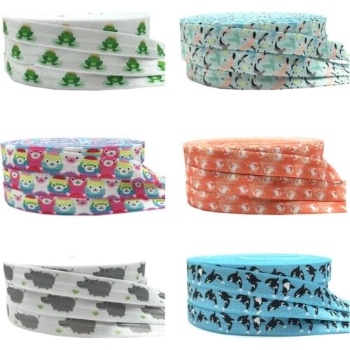 16mm Crab Llama Bird Print Animal Fold over Elastic Band Sewing Tape Handmade Crafts Accessories DIY Baby Headband Hair Ties