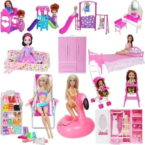 2 Set/Lot Dollhouse Furniture 1:12 Mini Doll Bed Shoes Rack Slide Swing Small Seat Sofa Accessories for Barbie Doll Kelly Doll