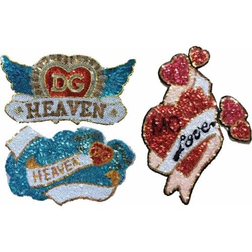 2018 New Sequins HEAVEN LOVE Patch for Clothes Sew on Letter Sequined Patches DIY Decoration Accessories Embroidery Applique