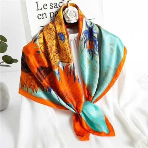 2021 luxury brand ladies spring and summer square scarf 90*90 shawl digital painted shawl van Gogh oil painting pashmina ladies