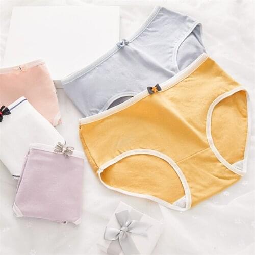 3Pcs Cotton Panties Womens Underwear Skin-friendly M-2XL Soft Seamless Underpants Bow Badge Panty Solid Color Lingerie Women
