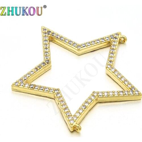 32*33mm Brass Cubic Zirconia Star Charms Pendants DIY Jewelry Bracelet Necklace Making, Model: VD148